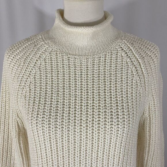 Lands’ End Roll Neck Chunky Knit Cotton Sweater - Picture 3 of 9